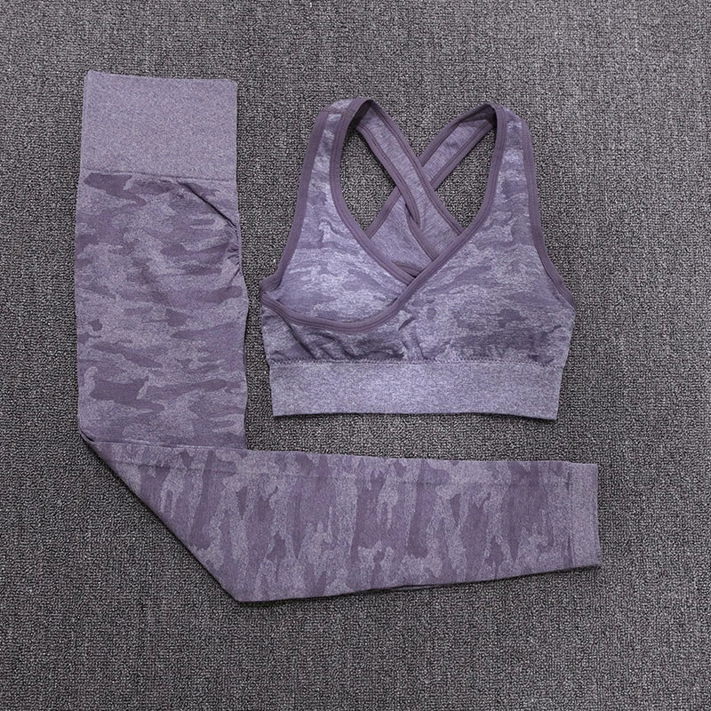 Army Sports Set Seamless Yoga Set Two Piece Set Women Sports Bra Top High Waist Yoga Pants Workout Leggings Sexy Back Gym Clothing