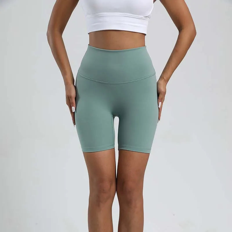 Solid Color Women Fitness Sports Short High Waist Yoga Short Leg Cycling Comprehensive Training Jog Squat Proof Internal Pocket