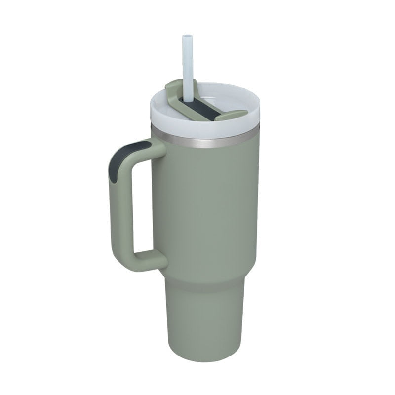 40oz Tumbler Solid Colors w/ Handle | Insulated Tumbler With Lids | Straw | Stainless Steel Coffee Tumbler | Termos Cup