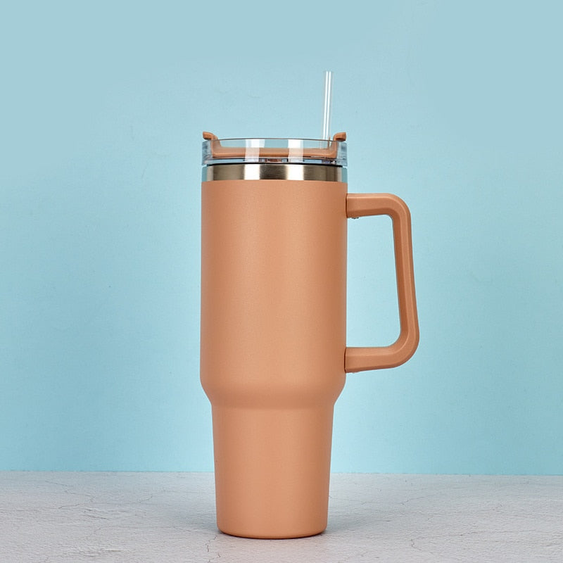 40oz Tumbler Solid Colors w/ Handle | Insulated Tumbler With Lids | Straw | Stainless Steel Coffee Tumbler | Termos Cup