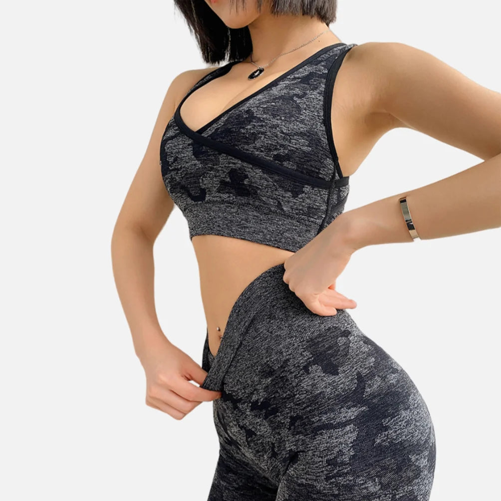 Army Sports Set Seamless Yoga Set Two Piece Set Women Sports Bra Top High Waist Yoga Pants Workout Leggings Sexy Back Gym Clothing