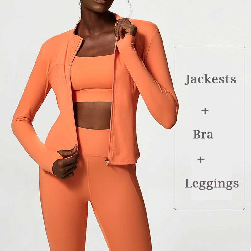 Seamless Tracksuits | Women's Yoga Set | Sports Gym Jackets + Bra + Leggings | Clothes for Women | Sport Outfit | Fitness Suit