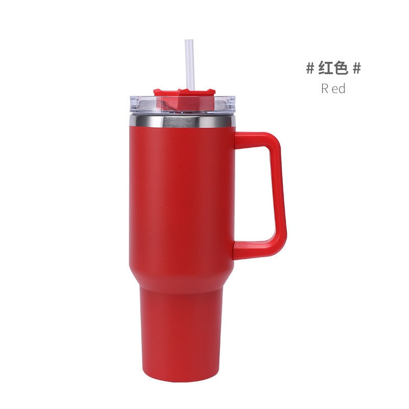 40oz Tumbler Solid Colors w/ Handle | Insulated Tumbler With Lids | Straw | Stainless Steel Coffee Tumbler | Termos Cup