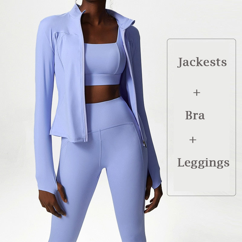 Seamless Tracksuits | Women's Yoga Set | Sports Gym Jackets + Bra + Leggings | Clothes for Women | Sport Outfit | Fitness Suit
