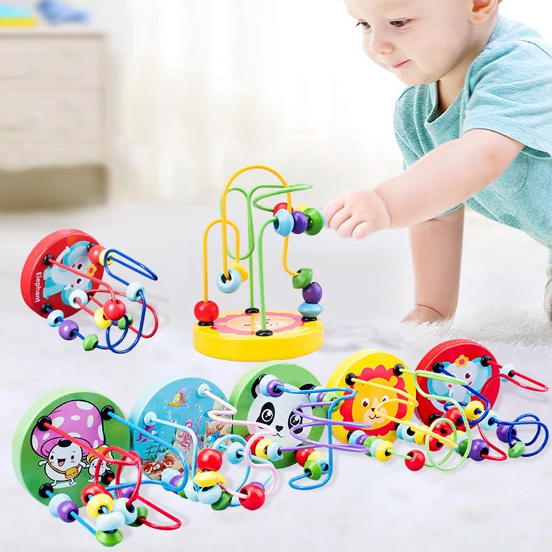 Montessori Baby Educational Math Toy Wooden mini Circles Bead Wire Maze Roller Coaster Abacus Puzzle toys For Kids Boy Girl Gift