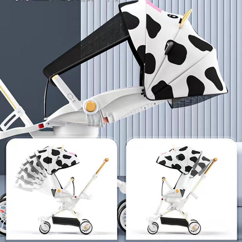 High view lightweight baby stroller, bidirectional four wheels, cart fold. Can sit or lie down. Baby stroller with baby comfort!