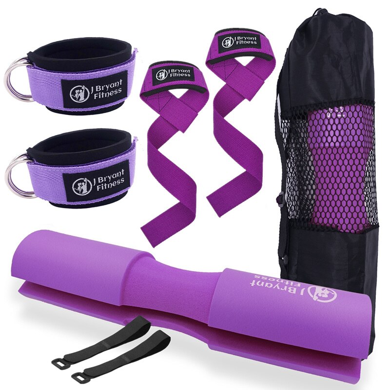 Barbell Squat Pad Set | Home Gym | Work Out Equipment | Accessories with Weight Lifting Strap | Ankle Strap for Cable Machine | Hip Thrust Pad
