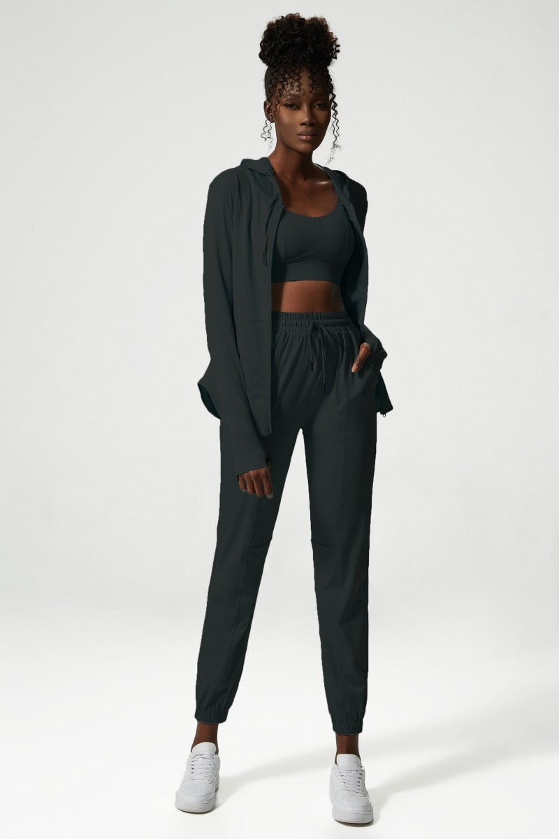 2 & 3-Piece Yoga Set | Women's Breathable Loose Fitness Suit | Zipper Jacket | Sexy Bra | Jogger Pants |Female Gym Clothing Sportswear