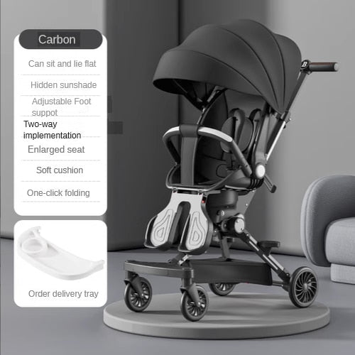 High view lightweight baby stroller, bidirectional four wheels, cart fold. Can sit or lie down. Baby stroller with baby comfort!