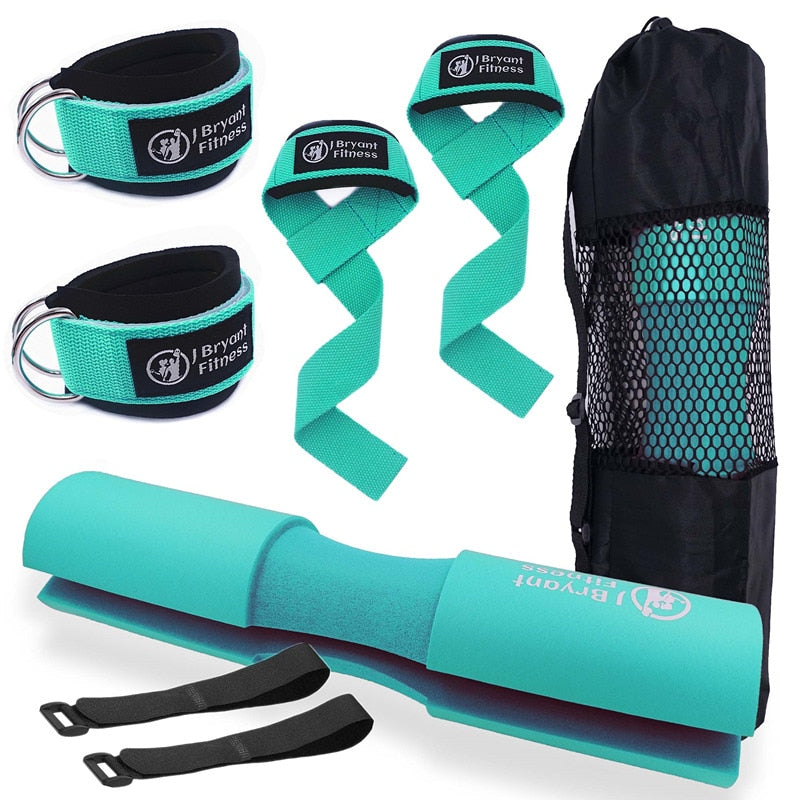 Barbell Squat Pad Set | Home Gym | Work Out Equipment | Accessories with Weight Lifting Strap | Ankle Strap for Cable Machine | Hip Thrust Pad