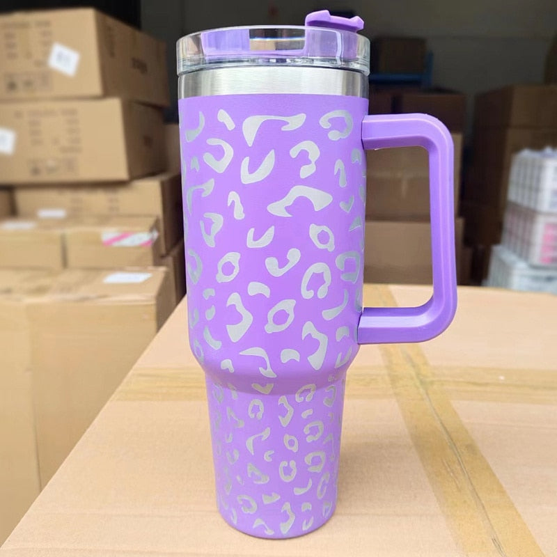 40oz Tumbler Solid Colors w/ Handle | Insulated Tumbler With Lids | Straw | Stainless Steel Coffee Tumbler | Termos Cup