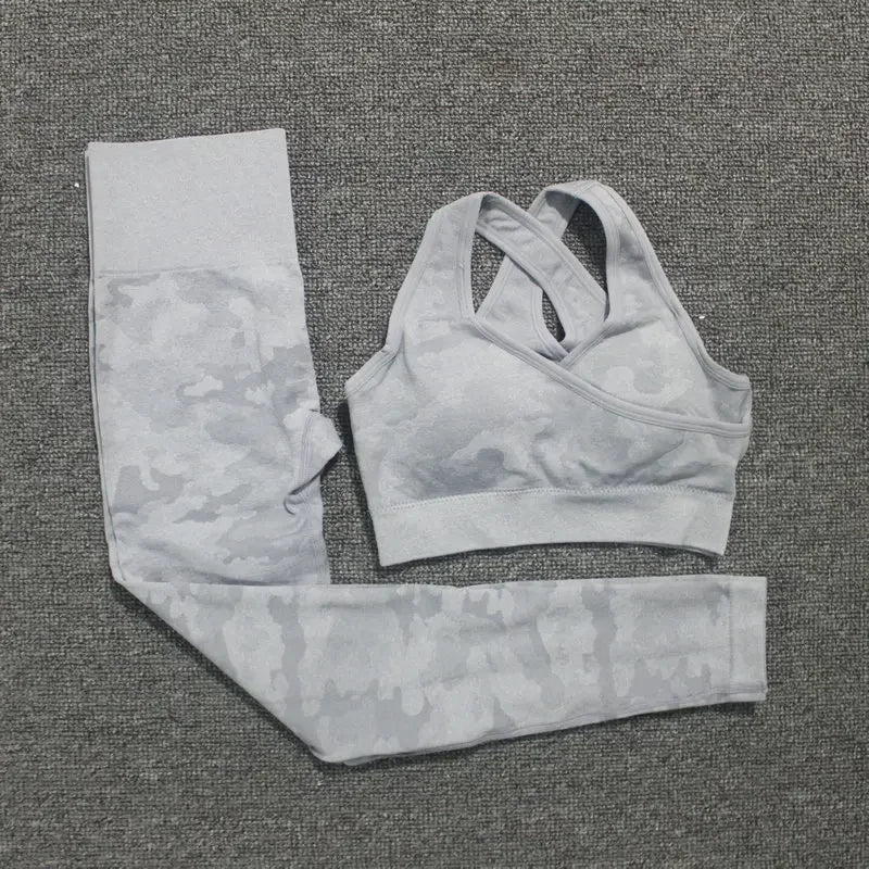 Army Sports Set Seamless Yoga Set Two Piece Set Women Sports Bra Top High Waist Yoga Pants Workout Leggings Sexy Back Gym Clothing