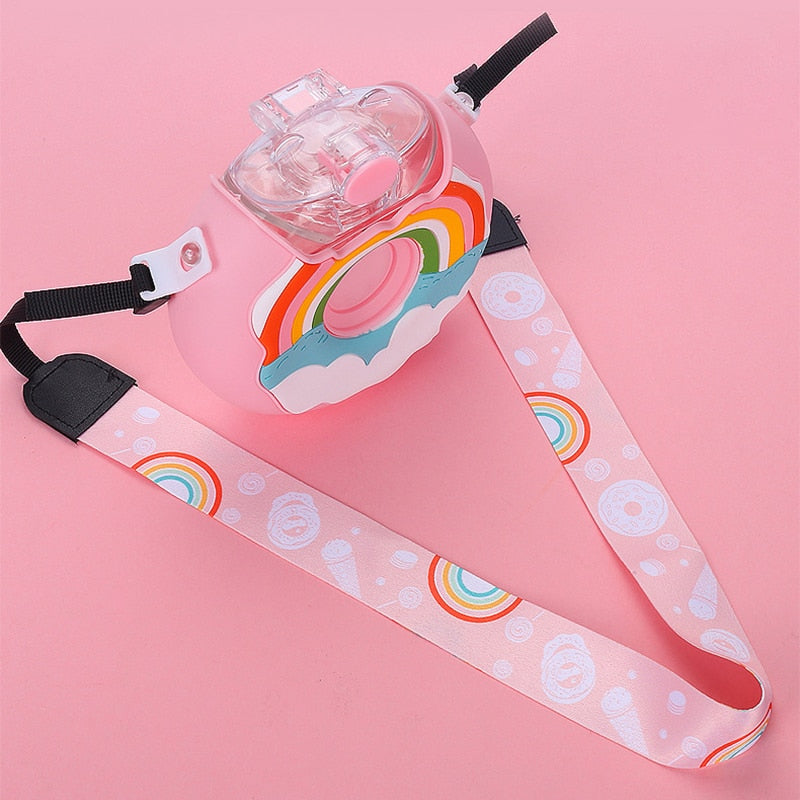 380ml Donut Straw Tumbler | Cute Water Bottle For Kids | Travel Plastic Mug Kids Cartoon Kawaii Cup | Portable Sport Drinking Cup
