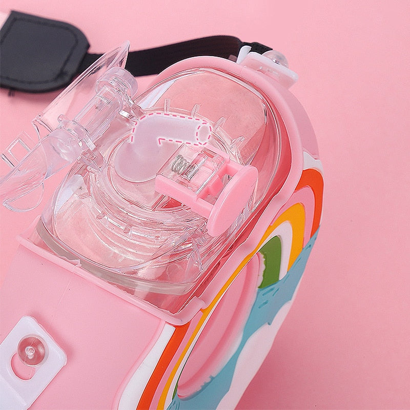 380ml Donut Straw Tumbler | Cute Water Bottle For Kids | Travel Plastic Mug Kids Cartoon Kawaii Cup | Portable Sport Drinking Cup