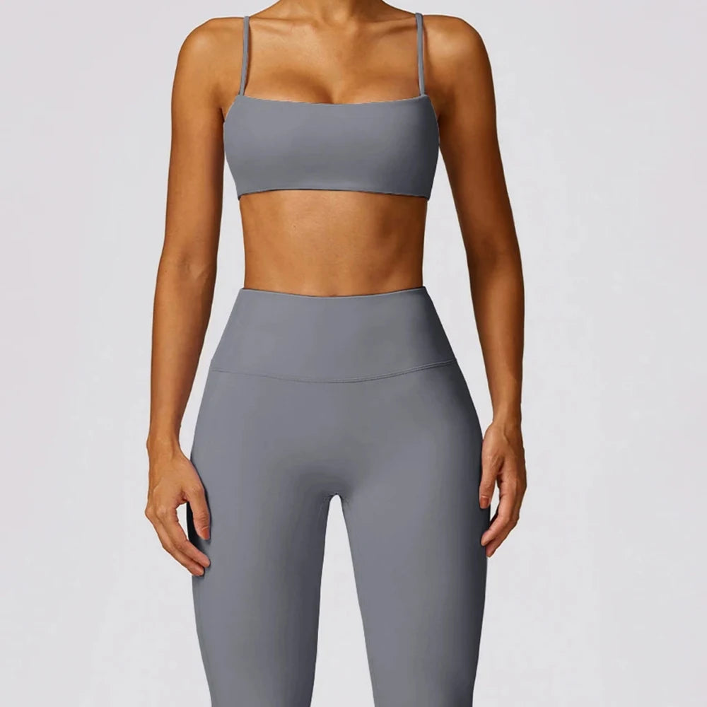 Cute TOP 2 Pieces Yoga Set Women Gym Tracksuit Sport Bras Fitness Leggings Outfits Workout Suits Ladies Training Clothes Sets Sportswear