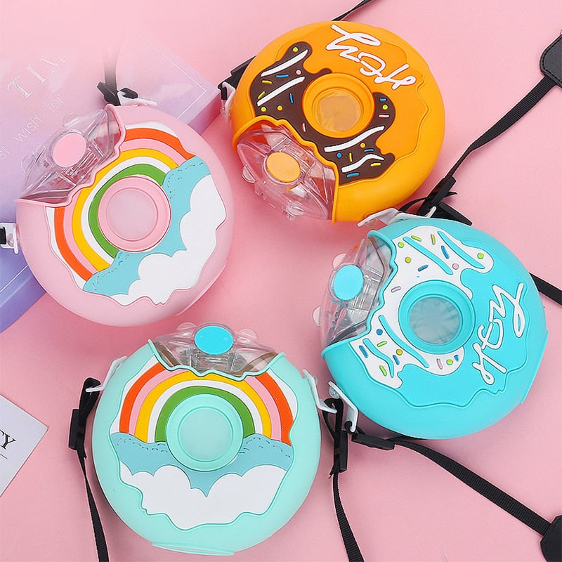 380ml Donut Straw Tumbler | Cute Water Bottle For Kids | Travel Plastic Mug Kids Cartoon Kawaii Cup | Portable Sport Drinking Cup
