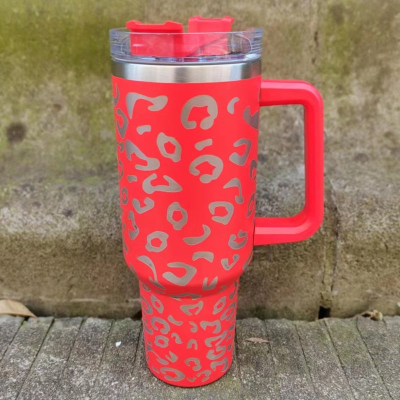 40oz Tumbler Solid Colors w/ Handle | Insulated Tumbler With Lids | Straw | Stainless Steel Coffee Tumbler | Termos Cup