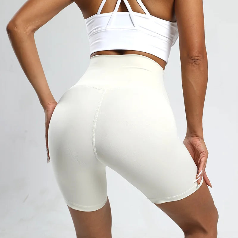 Solid Color Women Fitness Sports Short High Waist Yoga Short Leg Cycling Comprehensive Training Jog Squat Proof Internal Pocket