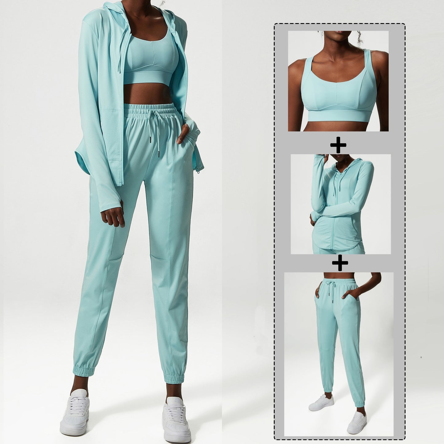 2 & 3-Piece Yoga Set | Women's Breathable Loose Fitness Suit | Zipper Jacket | Sexy Bra | Jogger Pants |Female Gym Clothing Sportswear