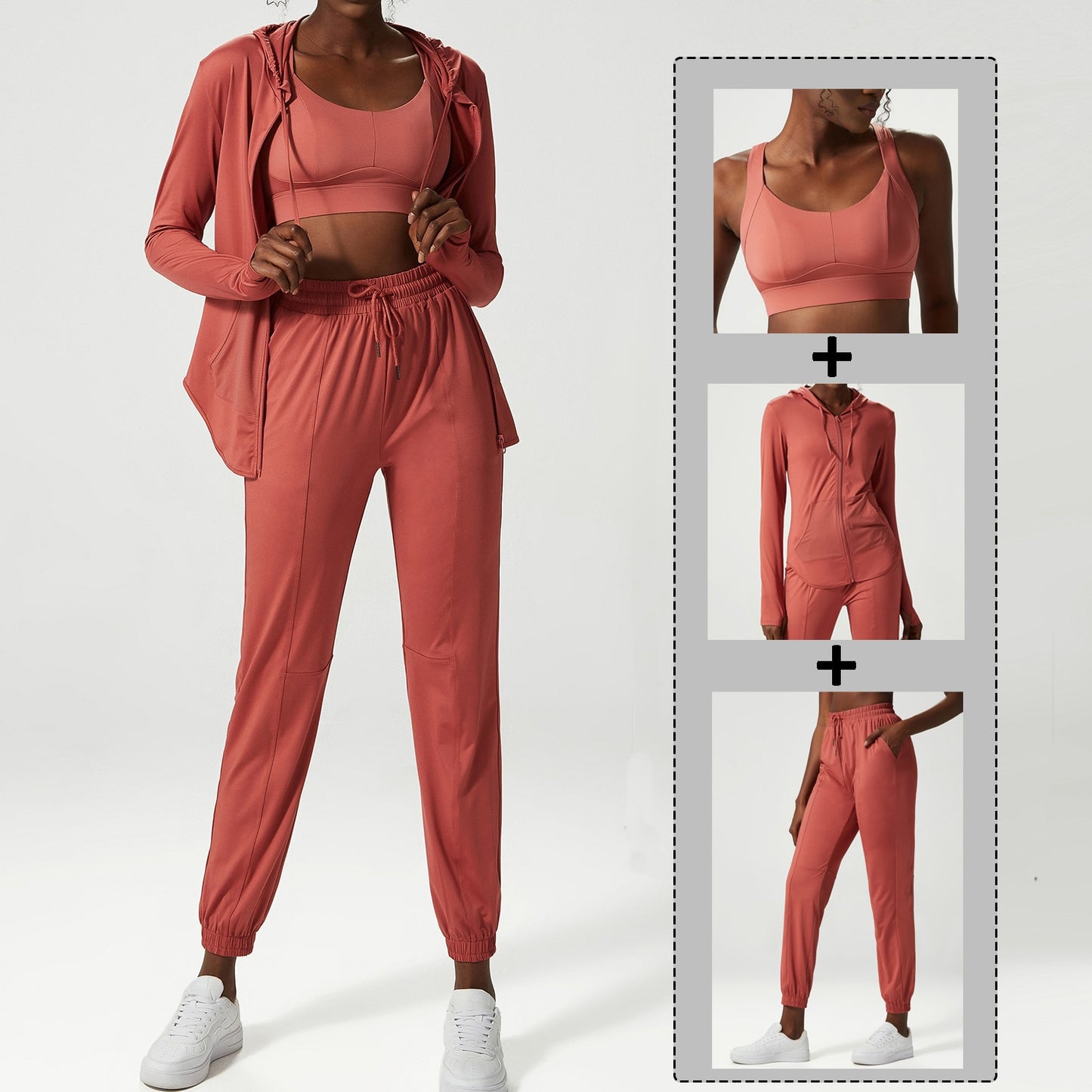 2 & 3-Piece Yoga Set | Women's Breathable Loose Fitness Suit | Zipper Jacket | Sexy Bra | Jogger Pants |Female Gym Clothing Sportswear