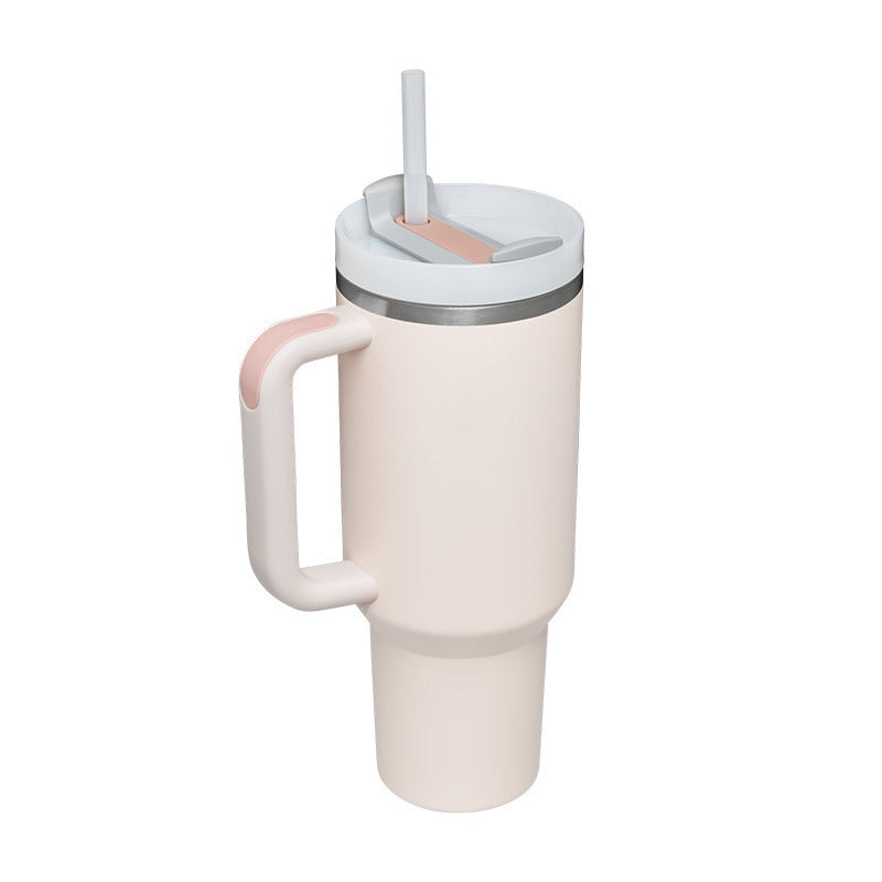 40oz Tumbler Solid Colors w/ Handle | Insulated Tumbler With Lids | Straw | Stainless Steel Coffee Tumbler | Termos Cup