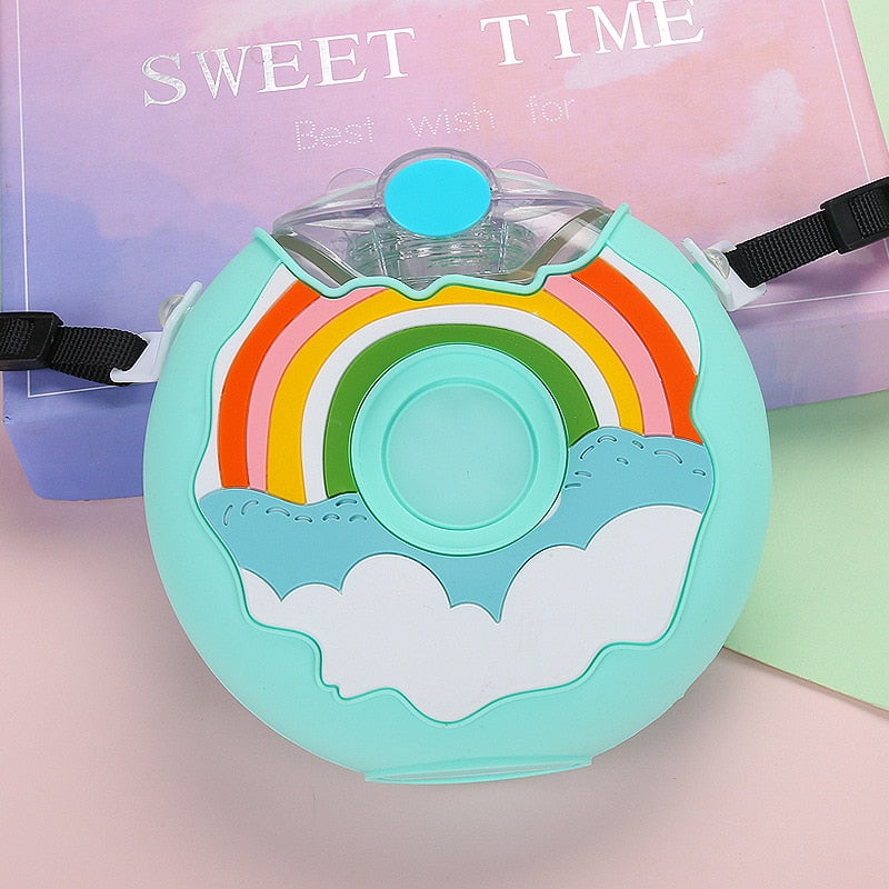 380ml Donut Straw Tumbler | Cute Water Bottle For Kids | Travel Plastic Mug Kids Cartoon Kawaii Cup | Portable Sport Drinking Cup