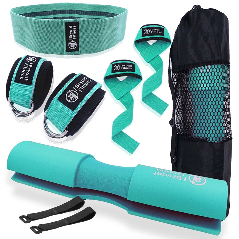 Barbell Squat Pad Set | Home Gym | Work Out Equipment | Accessories with Weight Lifting Strap | Ankle Strap for Cable Machine | Hip Thrust Pad
