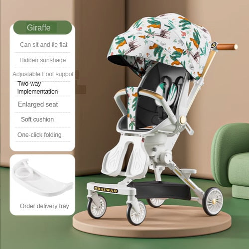 High view lightweight baby stroller, bidirectional four wheels, cart fold. Can sit or lie down. Baby stroller with baby comfort!