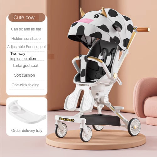 High view lightweight baby stroller, bidirectional four wheels, cart fold. Can sit or lie down. Baby stroller with baby comfort!