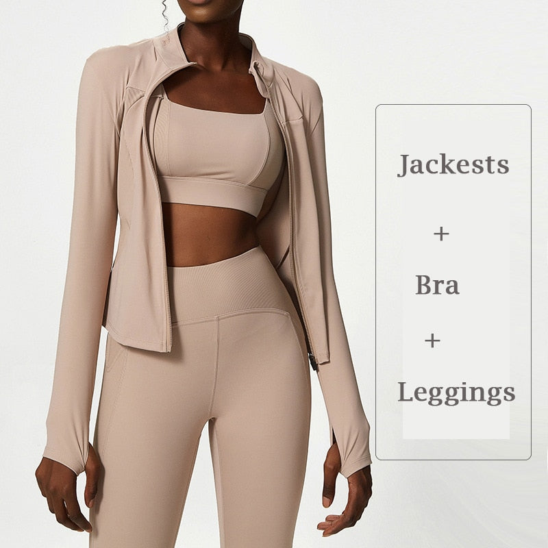 Seamless Tracksuits | Women's Yoga Set | Sports Gym Jackets + Bra + Leggings | Clothes for Women | Sport Outfit | Fitness Suit