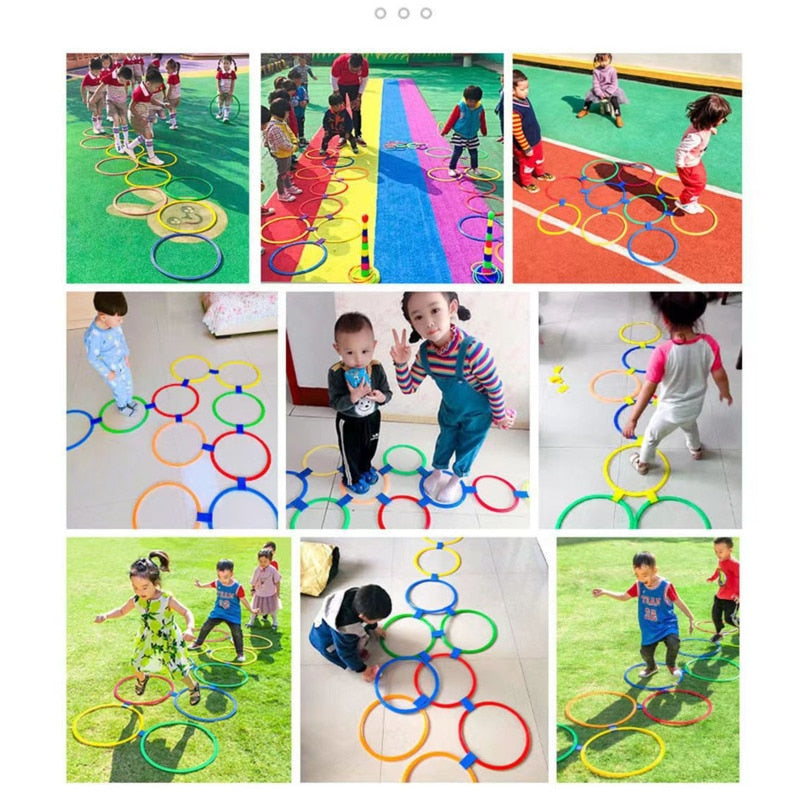 Outdoor Kids Physical Training | Sports Ladder for Kids | Jump Ring Set Game with 10 Hoops 10 Connectors for Park Play