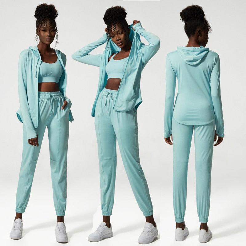 2 & 3-Piece Yoga Set | Women's Breathable Loose Fitness Suit | Zipper Jacket | Sexy Bra | Jogger Pants |Female Gym Clothing Sportswear