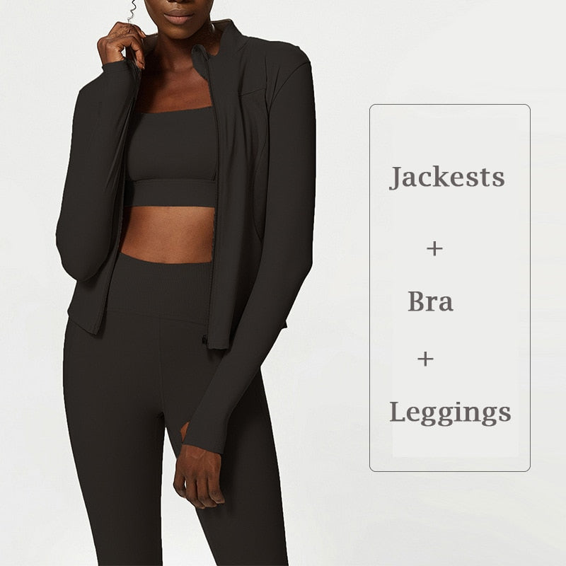 Seamless Tracksuits | Women's Yoga Set | Sports Gym Jackets + Bra + Leggings | Clothes for Women | Sport Outfit | Fitness Suit