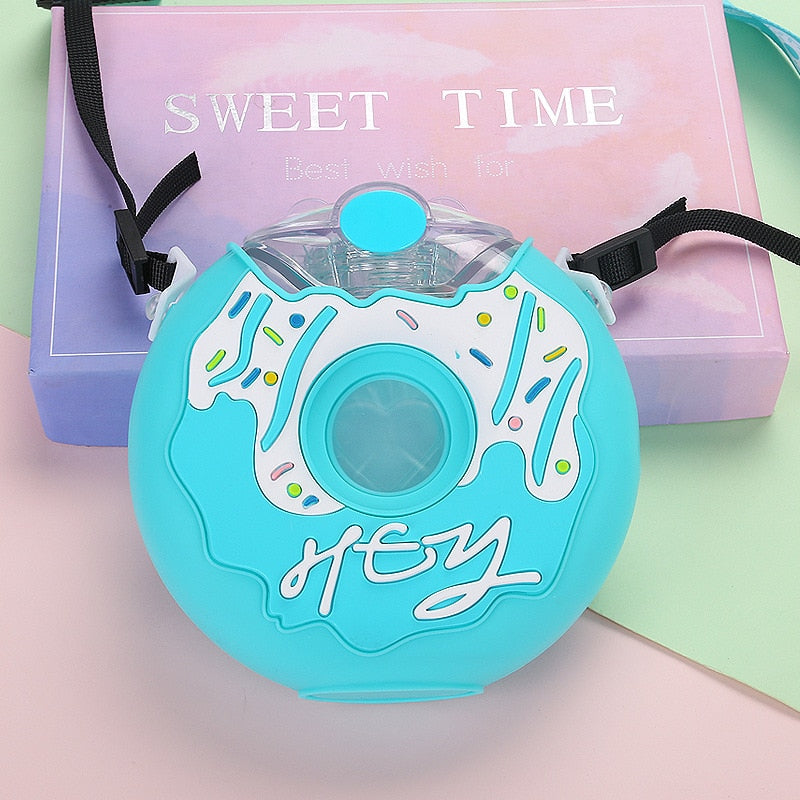 380ml Donut Straw Tumbler | Cute Water Bottle For Kids | Travel Plastic Mug Kids Cartoon Kawaii Cup | Portable Sport Drinking Cup