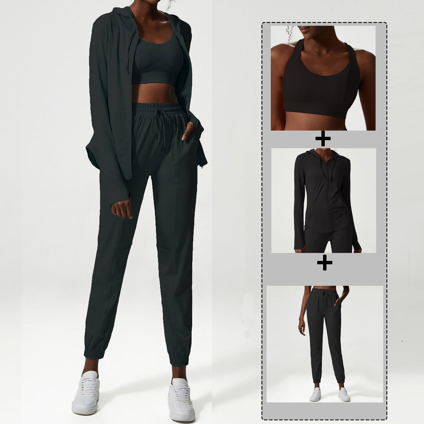 2 & 3-Piece Yoga Set | Women's Breathable Loose Fitness Suit | Zipper Jacket | Sexy Bra | Jogger Pants |Female Gym Clothing Sportswear