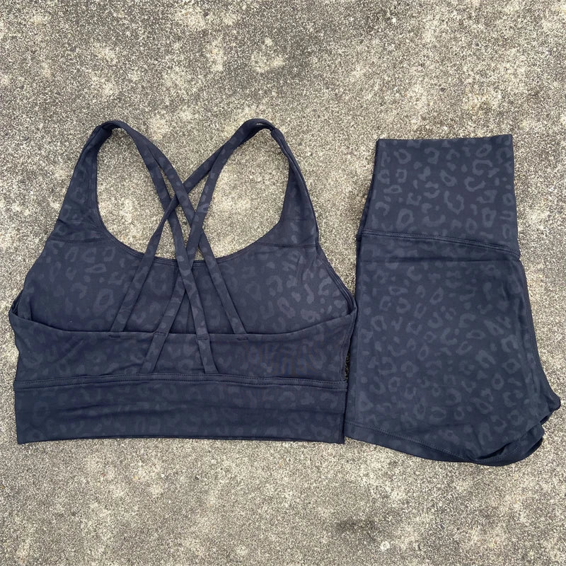 2-PC Set Yoga Shorts Set Gym Sports Set Women Workout Clothes 2 Piece Fitness Suit Cross Straps Bra High Waist Shorts Running Tracksuit