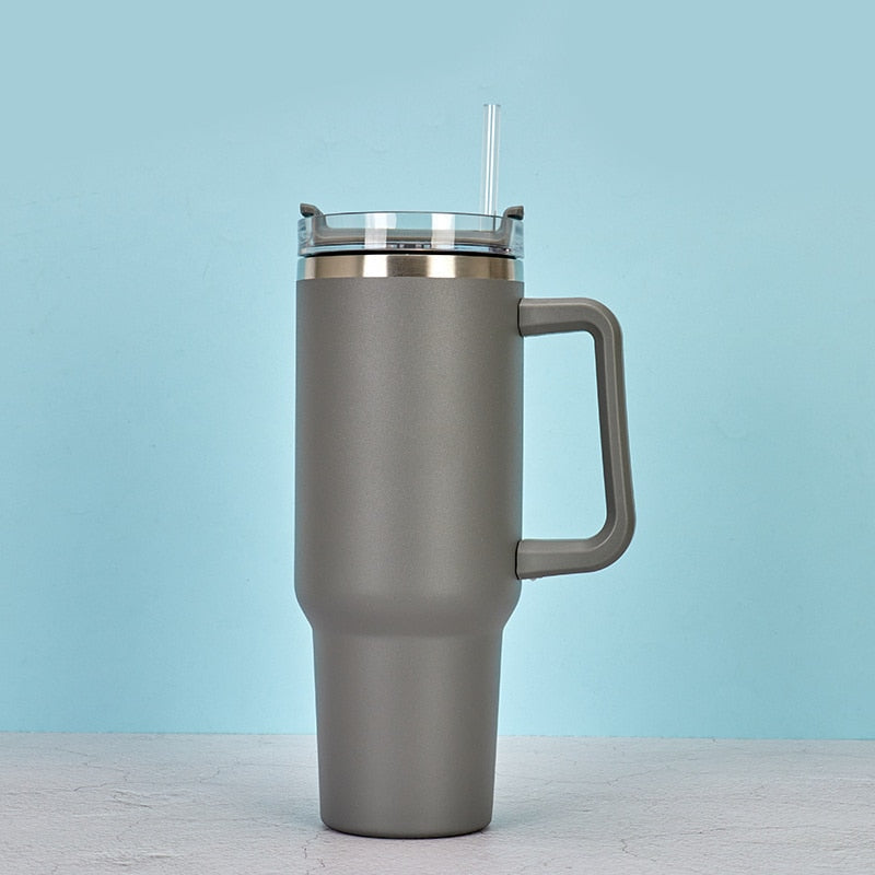40oz Tumbler Solid Colors w/ Handle | Insulated Tumbler With Lids | Straw | Stainless Steel Coffee Tumbler | Termos Cup