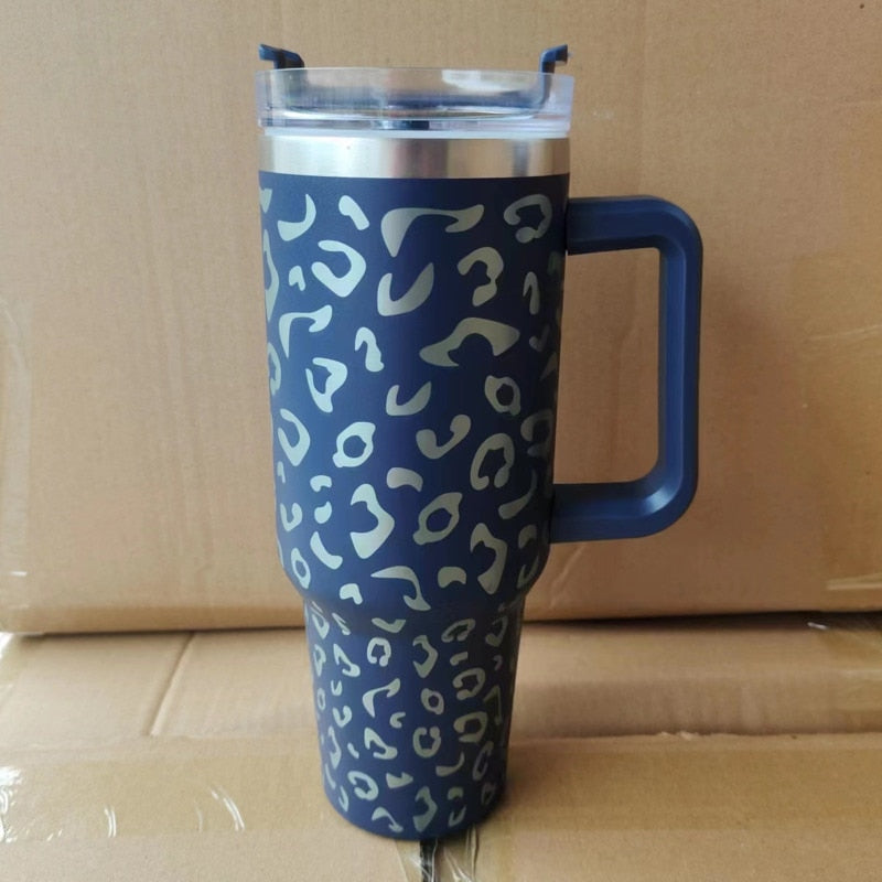 40oz Tumbler Solid Colors w/ Handle | Insulated Tumbler With Lids | Straw | Stainless Steel Coffee Tumbler | Termos Cup