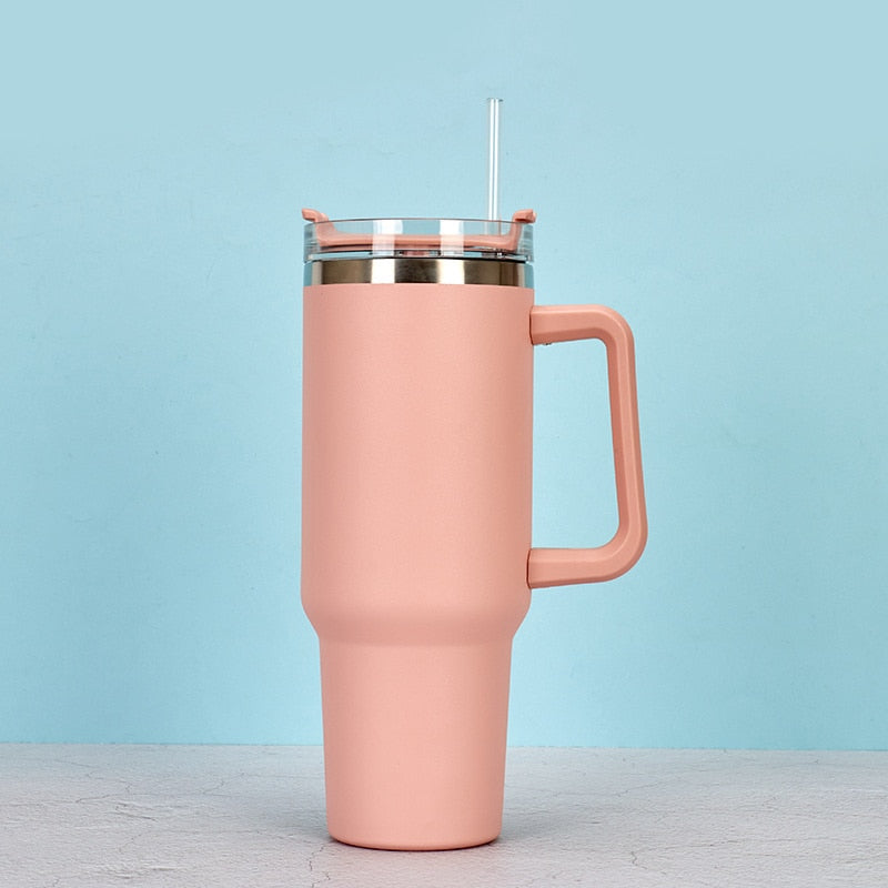 40oz Tumbler Solid Colors w/ Handle | Insulated Tumbler With Lids | Straw | Stainless Steel Coffee Tumbler | Termos Cup