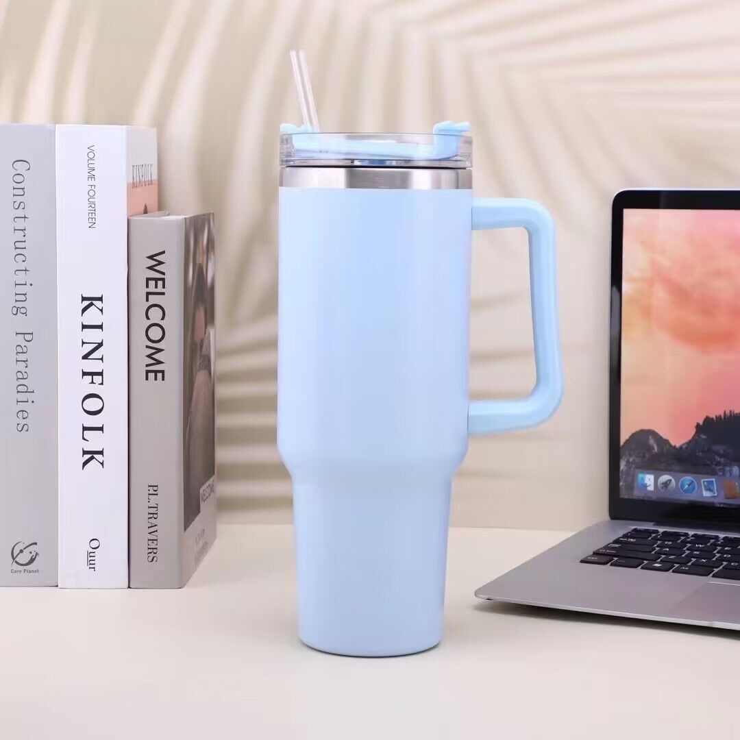 40oz Tumbler Solid Colors w/ Handle | Insulated Tumbler With Lids | Straw | Stainless Steel Coffee Tumbler | Termos Cup