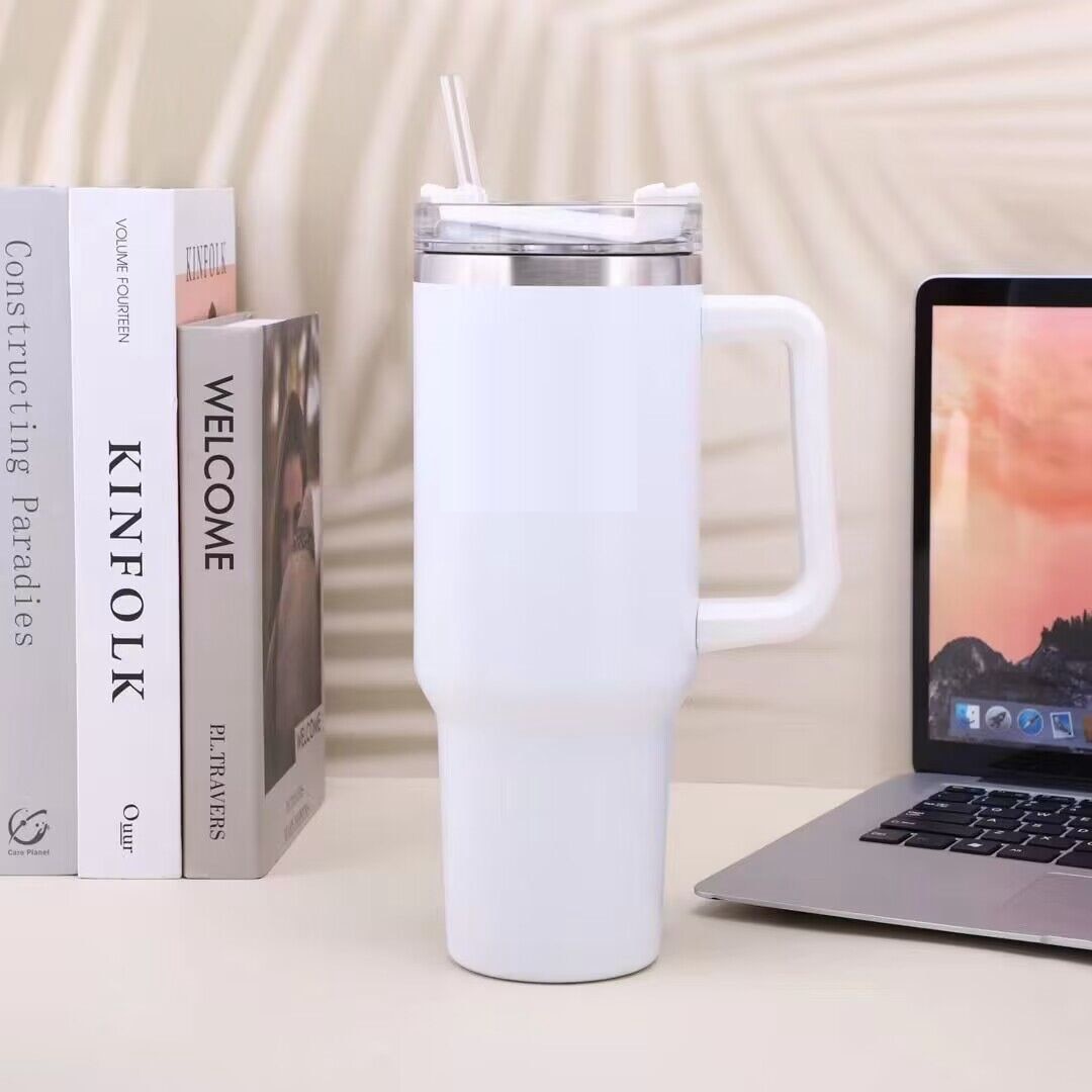 40oz Tumbler Solid Colors w/ Handle | Insulated Tumbler With Lids | Straw | Stainless Steel Coffee Tumbler | Termos Cup