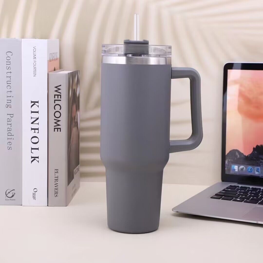 40oz Tumbler Solid Colors w/ Handle | Insulated Tumbler With Lids | Straw | Stainless Steel Coffee Tumbler | Termos Cup