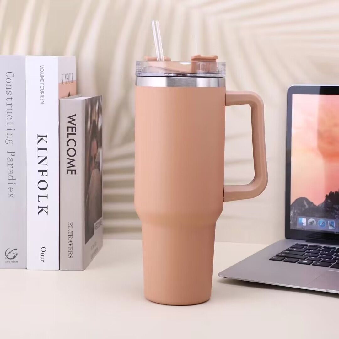 40oz Tumbler Solid Colors w/ Handle | Insulated Tumbler With Lids | Straw | Stainless Steel Coffee Tumbler | Termos Cup
