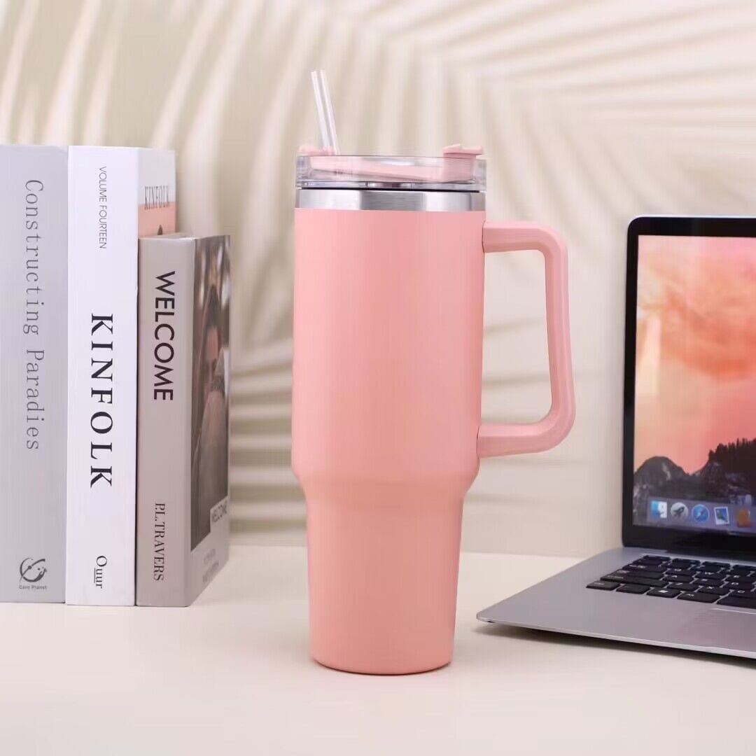 40oz Tumbler Solid Colors w/ Handle | Insulated Tumbler With Lids | Straw | Stainless Steel Coffee Tumbler | Termos Cup