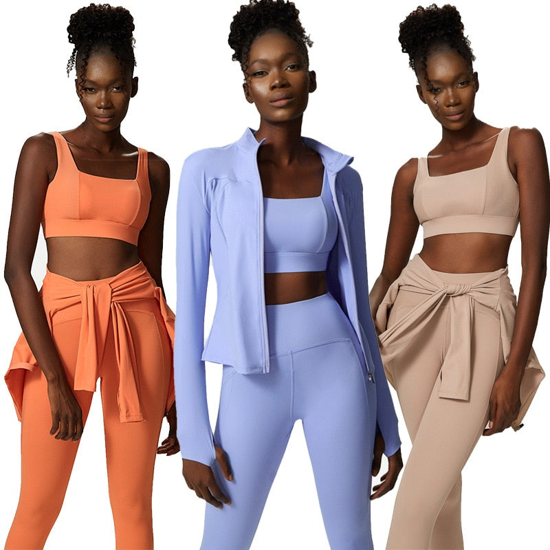 Seamless Tracksuits | Women's Yoga Set | Sports Gym Jackets + Bra + Leggings | Clothes for Women | Sport Outfit | Fitness Suit