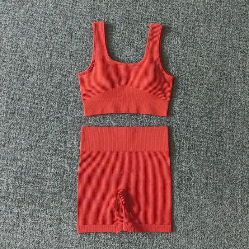 Ribbed 2PCS Women Yoga Set | Gym Set Sexy Bra & Seamless Sports Shorts | Workout Running Clothing | Gym Wear Athletic Sport Suit