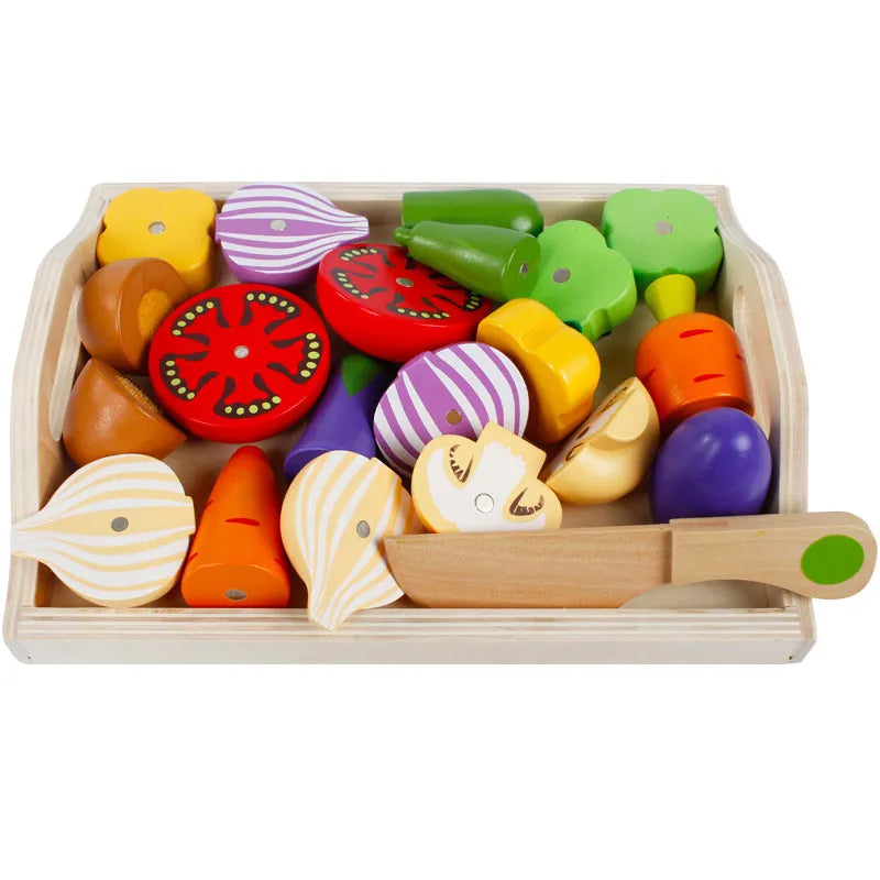 Simulation Kitchen Series Montessori Cut Fruits and Vegetables Wooden Toys Classic Pretend Play Cooking Interest Cultivation