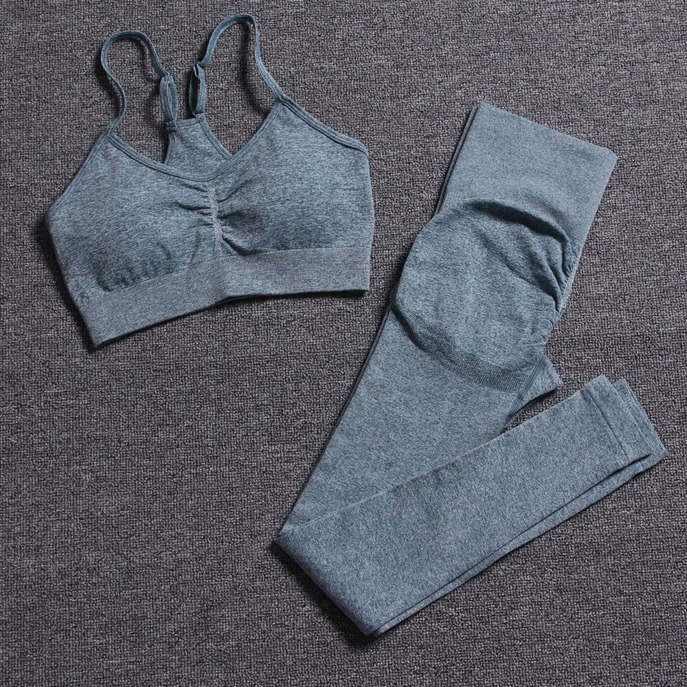 2-Piece Bra & Leggings Seamless Yoga Set | Gym Workout Clothes for Women | Push Up Bra + High Waist Leggings | Sexy Fitness Sportswear | Sports Suits