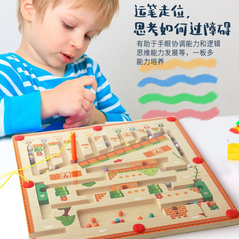 Wooden Magnetic Color and Number Maze Learning Education Toys Color Matching Montessori Toys Wooden Toys Gift for Kids