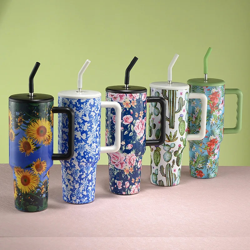 1200ML 40oz Tumbler With Handle Personalized Custom Engraved Water Cup With Straw Travel Drink-ware